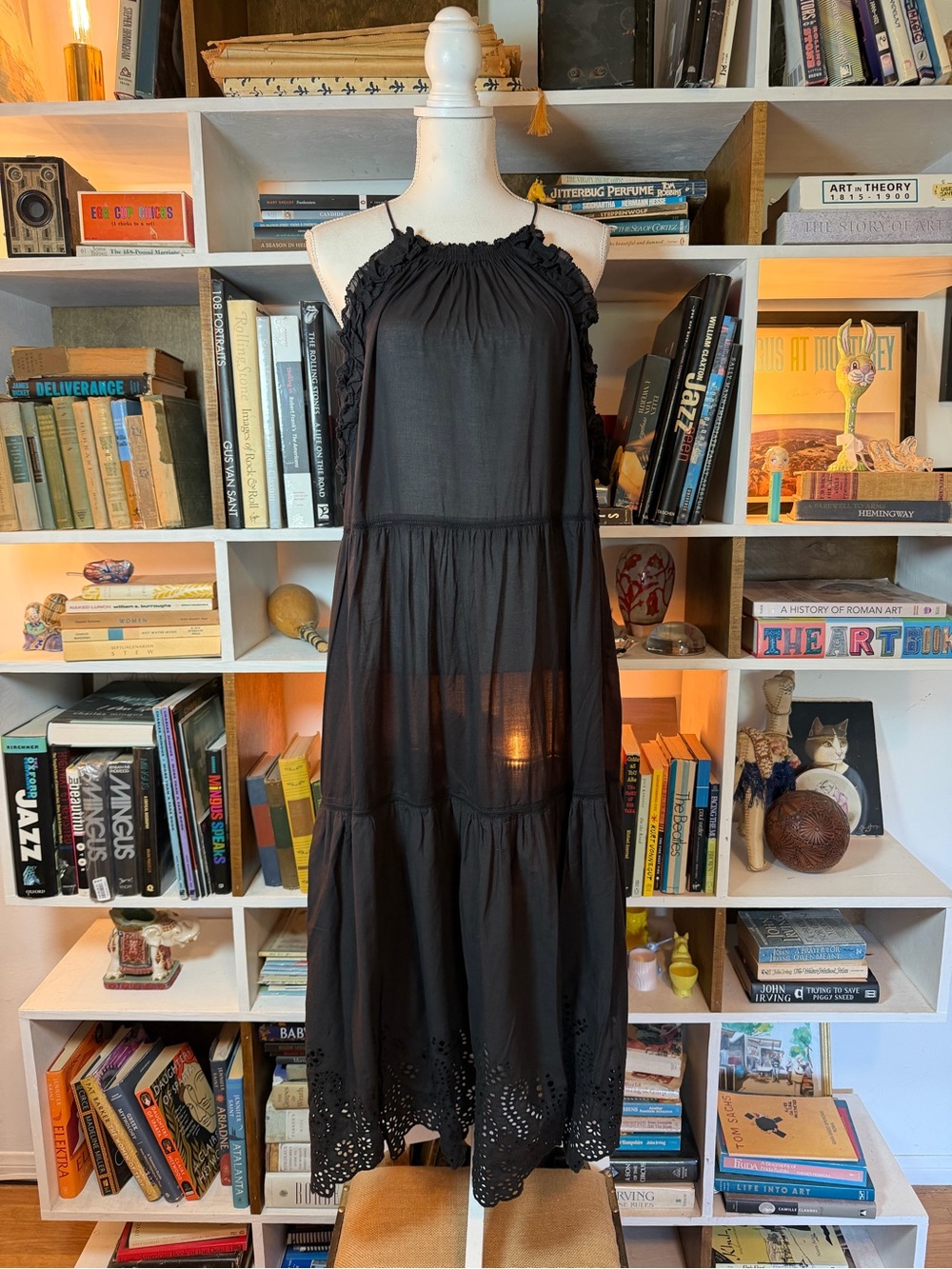 Black Tiered Eyelet Hem Maxi Dress